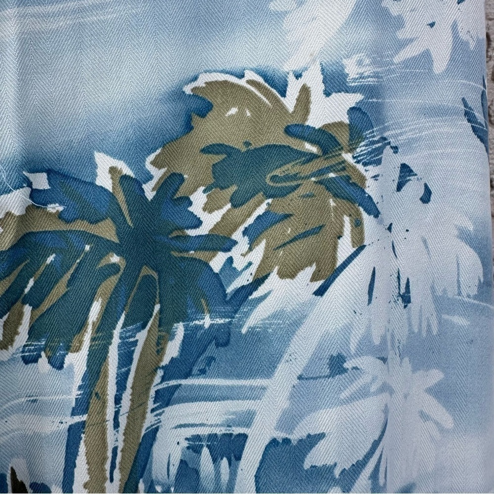 Kate Hill 100% Silk Cropped Tropical Palm Trees Blue Flowy Summer Pants, XL - Picture 4 of 10